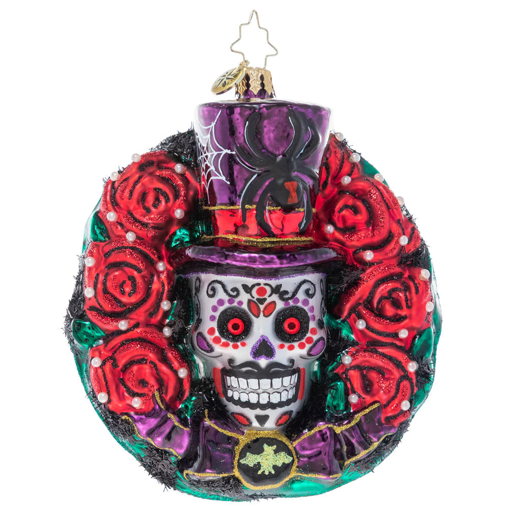 Christopher Radko "Spooky Skull Wreath" Glass Ornament