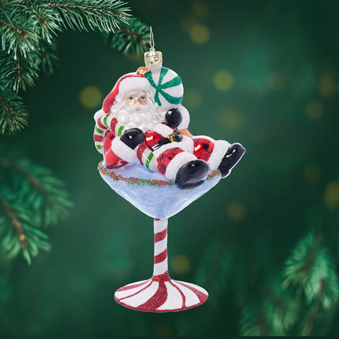 Santa-tini Glass Ornament, 6.25"