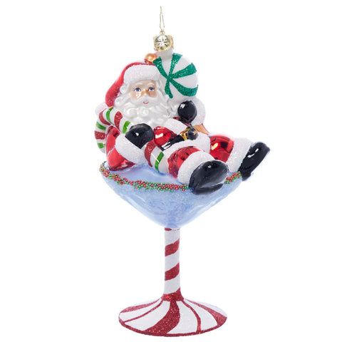Santa-tini Glass Ornament, 6.25"