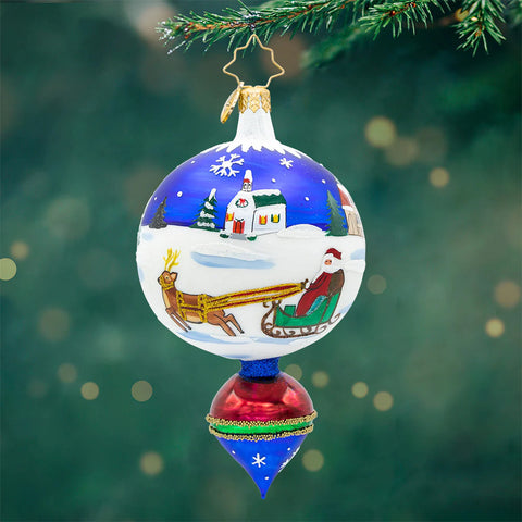 Fantasia Sleigh Ride Drop Glass Ornament, 6"