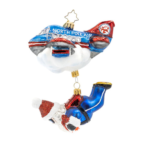 Jolly Jumper Santa Glass Ornament, 5.5"