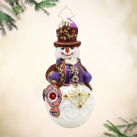 Opulent Frost Snowman Glass Ornament, 6"