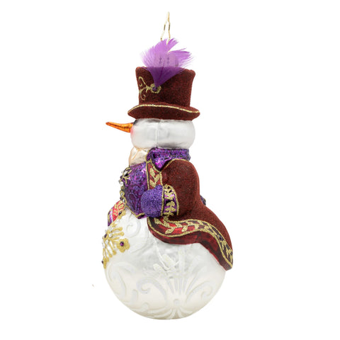 Opulent Frost Snowman Glass Ornament, 6"