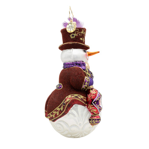 Opulent Frost Snowman Glass Ornament, 6"