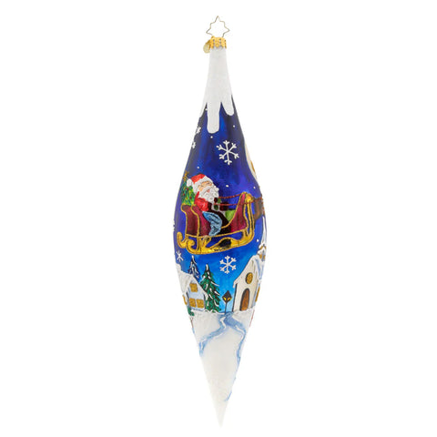 Moonlight Sleigh Ride Icicle Glass Ornament, 12"