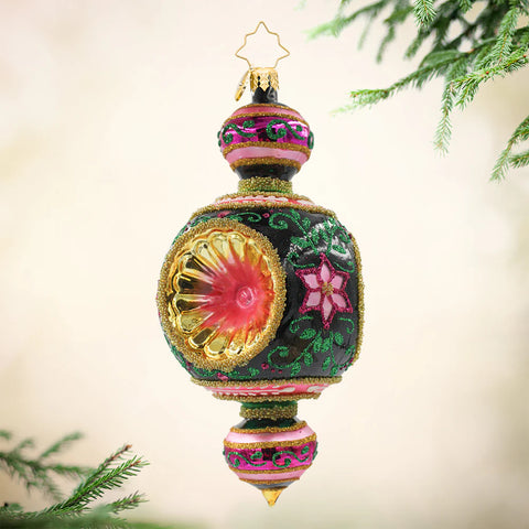 Gilded Midnight Bloom Glass Ornament, 6"