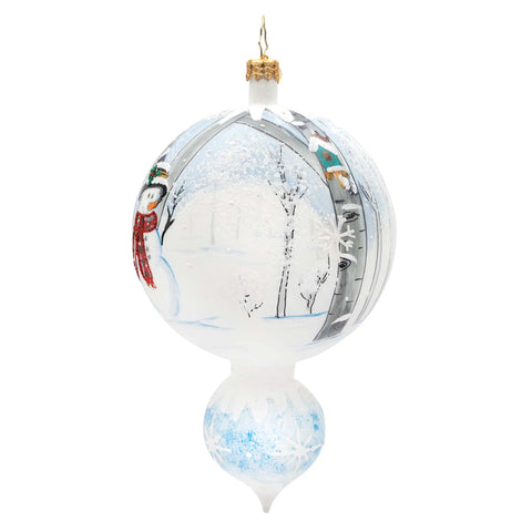 Chilly Forest Drop Snowman Glass Ornament, 6"