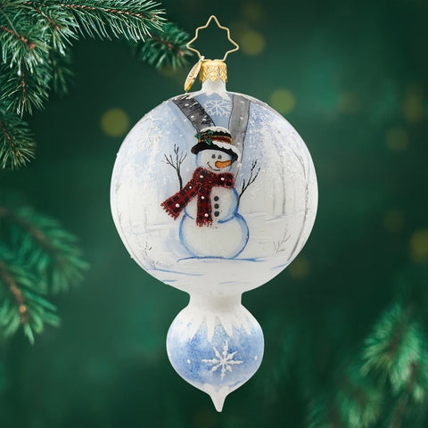 Chilly Forest Drop Snowman Glass Ornament, 6"