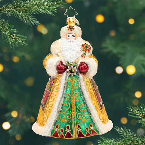 Crown Of Christmas Santa Glass Ornament, 6.5"