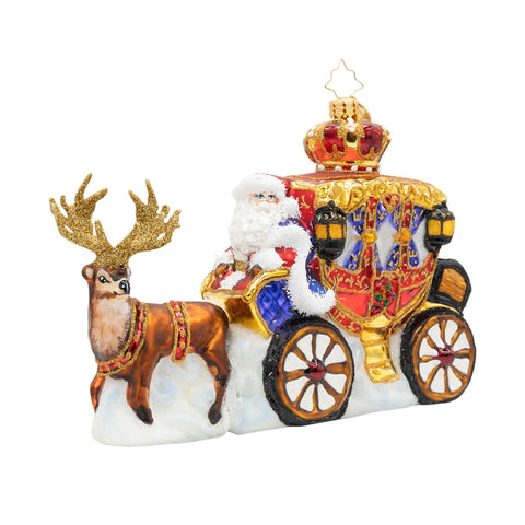 Yuletide Carriage Ride Santa Glass Ornament, 5"