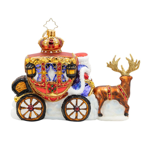 Yuletide Carriage Ride Santa Glass Ornament, 5"