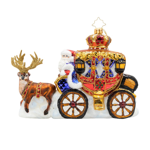 Yuletide Carriage Ride Santa Glass Ornament, 5"