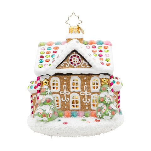 Sweet Treat House Gingerbread Glass Ornament, 5.25"