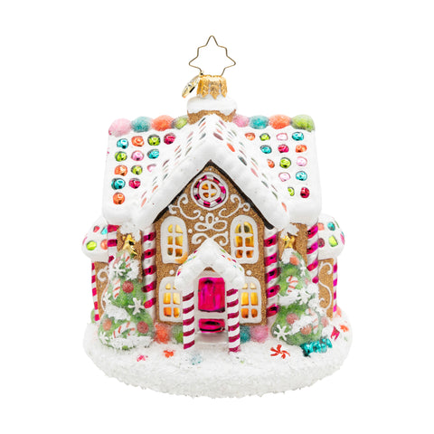 Sweet Treat House Gingerbread Glass Ornament, 5.25"
