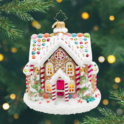 Sweet Treat House Gingerbread Glass Ornament, 5.25"