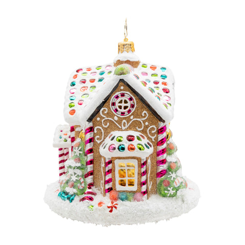 Sweet Treat House Gingerbread Glass Ornament, 5.25"