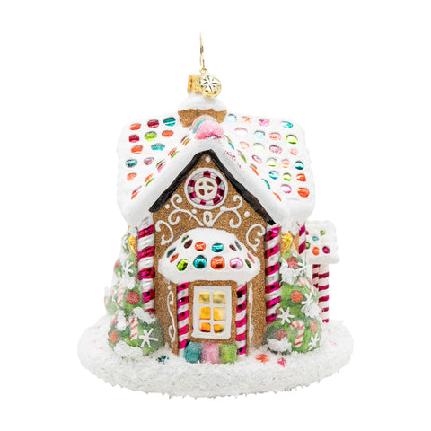 Sweet Treat House Gingerbread Glass Ornament, 5.25"