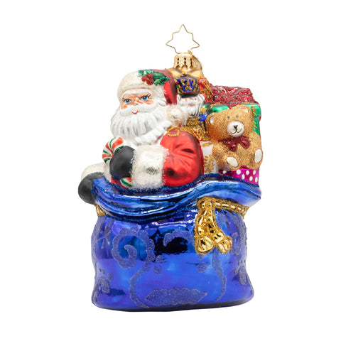 Kris Kringle’s Bundle Santa Glass Ornament, 5.5"