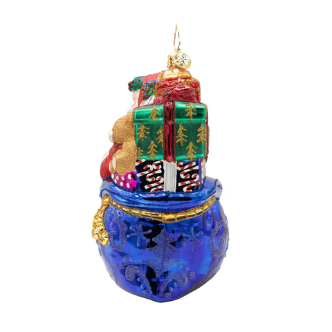 Kris Kringle’s Bundle Santa Glass Ornament, 5.5"