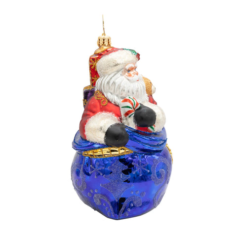 Kris Kringle’s Bundle Santa Glass Ornament, 5.5"