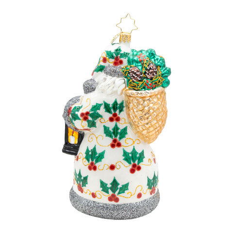 Nordic Noel Santa Glass Ornament, 6"