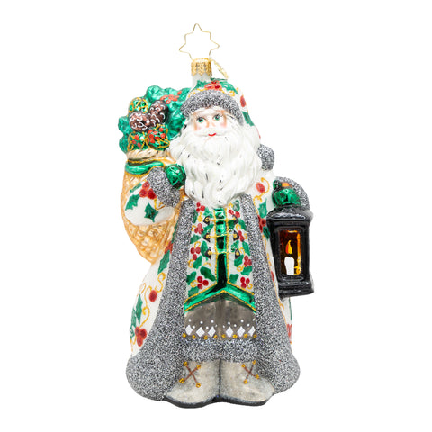 Nordic Noel Santa Glass Ornament, 6"