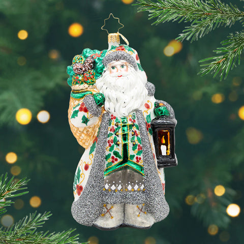 Nordic Noel Santa Glass Ornament, 6"