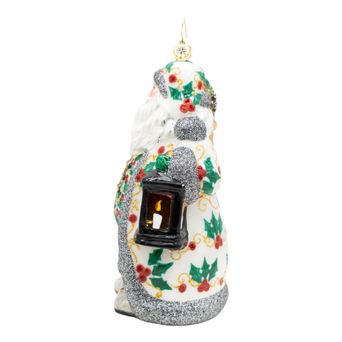 Nordic Noel Santa Glass Ornament, 6"