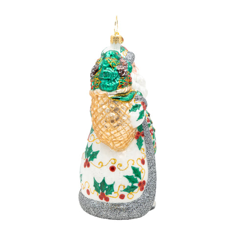 Nordic Noel Santa Glass Ornament, 6"