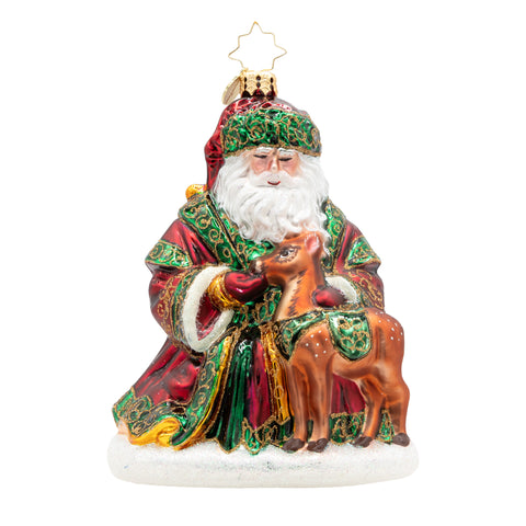 A Woodland Offering Santa Glass Ornament, 6"