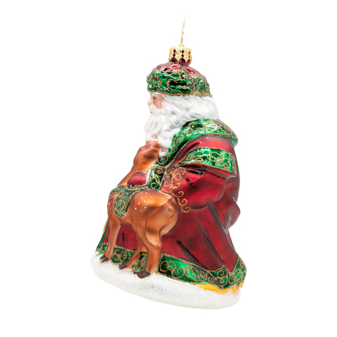 A Woodland Offering Santa Glass Ornament, 6"
