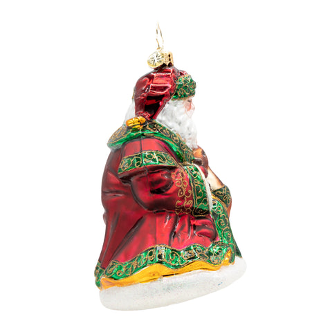 A Woodland Offering Santa Glass Ornament, 6"