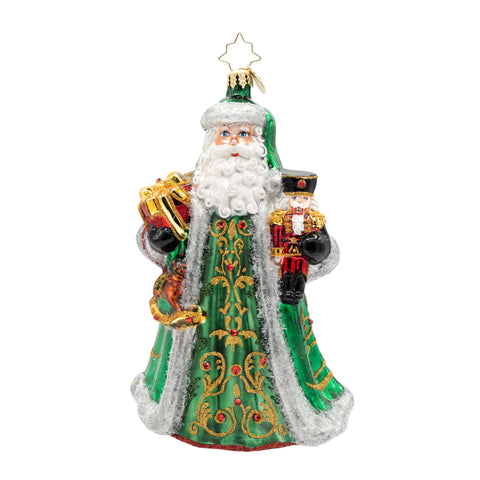 The Emerald Giftbearer Santa Glass Ornament, 6.25"
