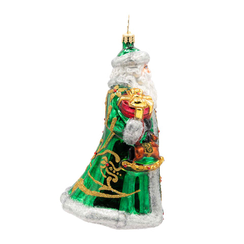 The Emerald Giftbearer Santa Glass Ornament, 6.25"