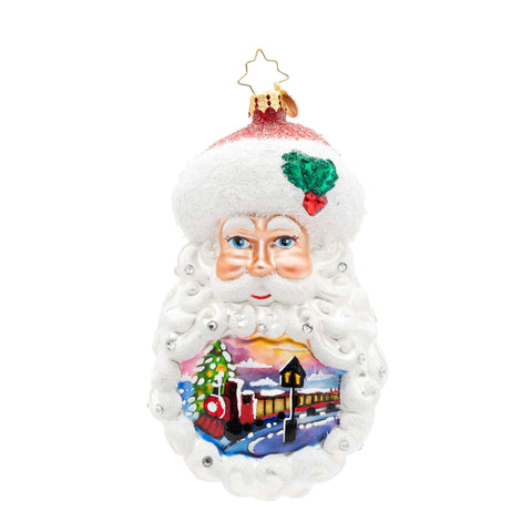 Starry Saint Nick Santa Glass Ornament, 5.5"