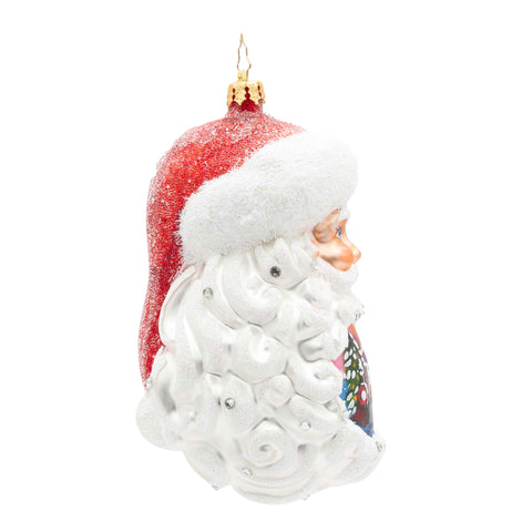 Starry Saint Nick Santa Glass Ornament, 5.5"