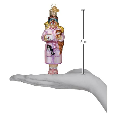 Cat Lady Ornament, 5"