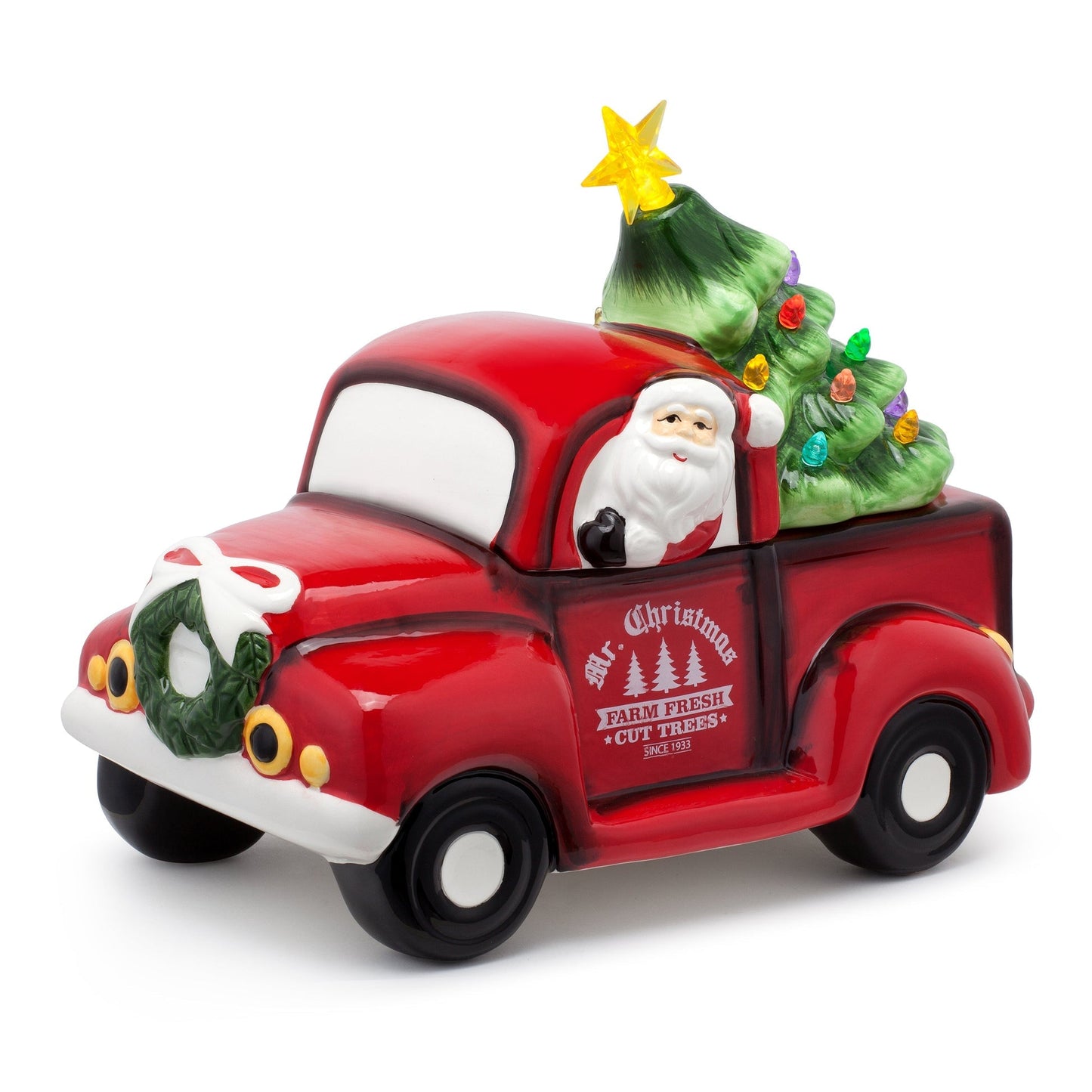 Mr Christmas Nostalgic Lit Red Truck W/Green Tree Cookie Jar