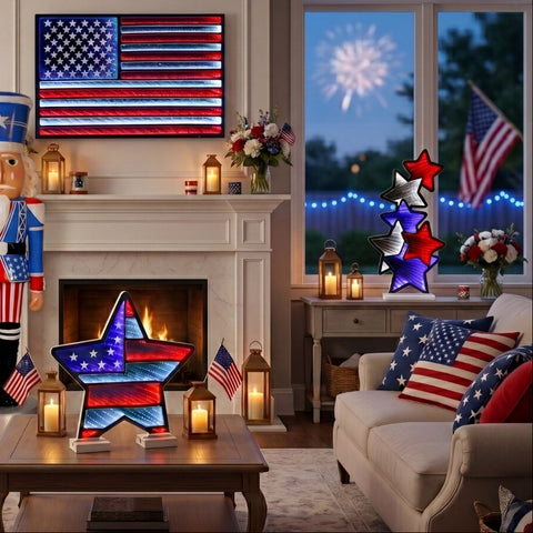 Patriotic Star Stack Infinity Light, Acrylic, W/ UL Plug, 23.5"