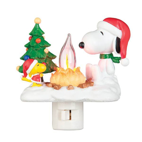 Snoopy Campfire Night Light W/ Woodstock & Xmas Tree, 4.25"