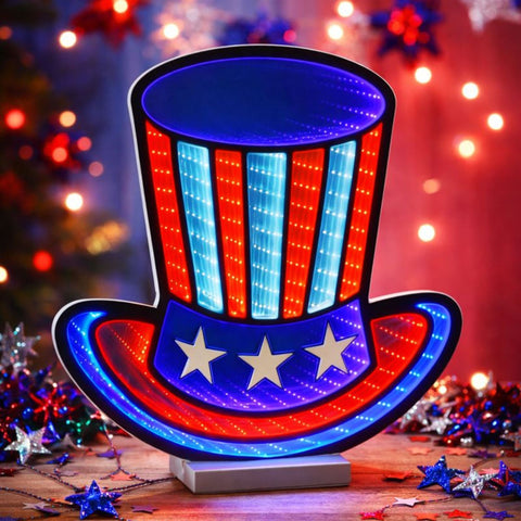 Patriotic Hat Infinity Light, Acrylic, W/ UL Plug, 14.5"