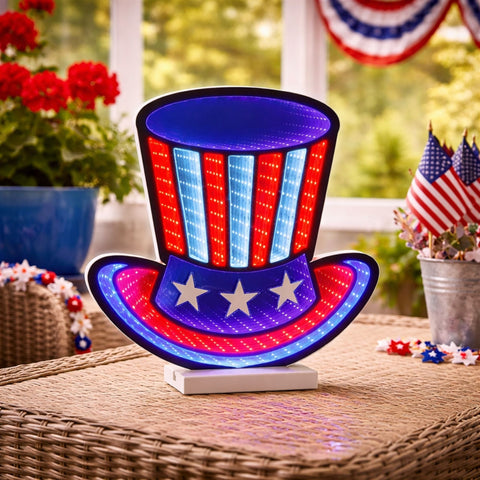 Patriotic Hat Infinity Light, Acrylic, W/ UL Plug, 14.5"
