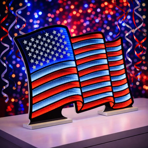 American Flag Waving Infinity Light, Acrylic, W/ UL Plug, 37.5" x 24.5"