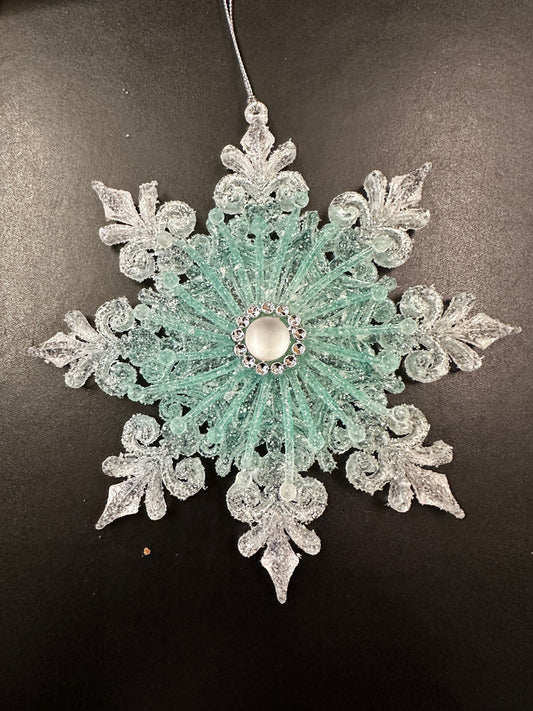 5.6" Plastic Turquoise Snowflake Ornament
