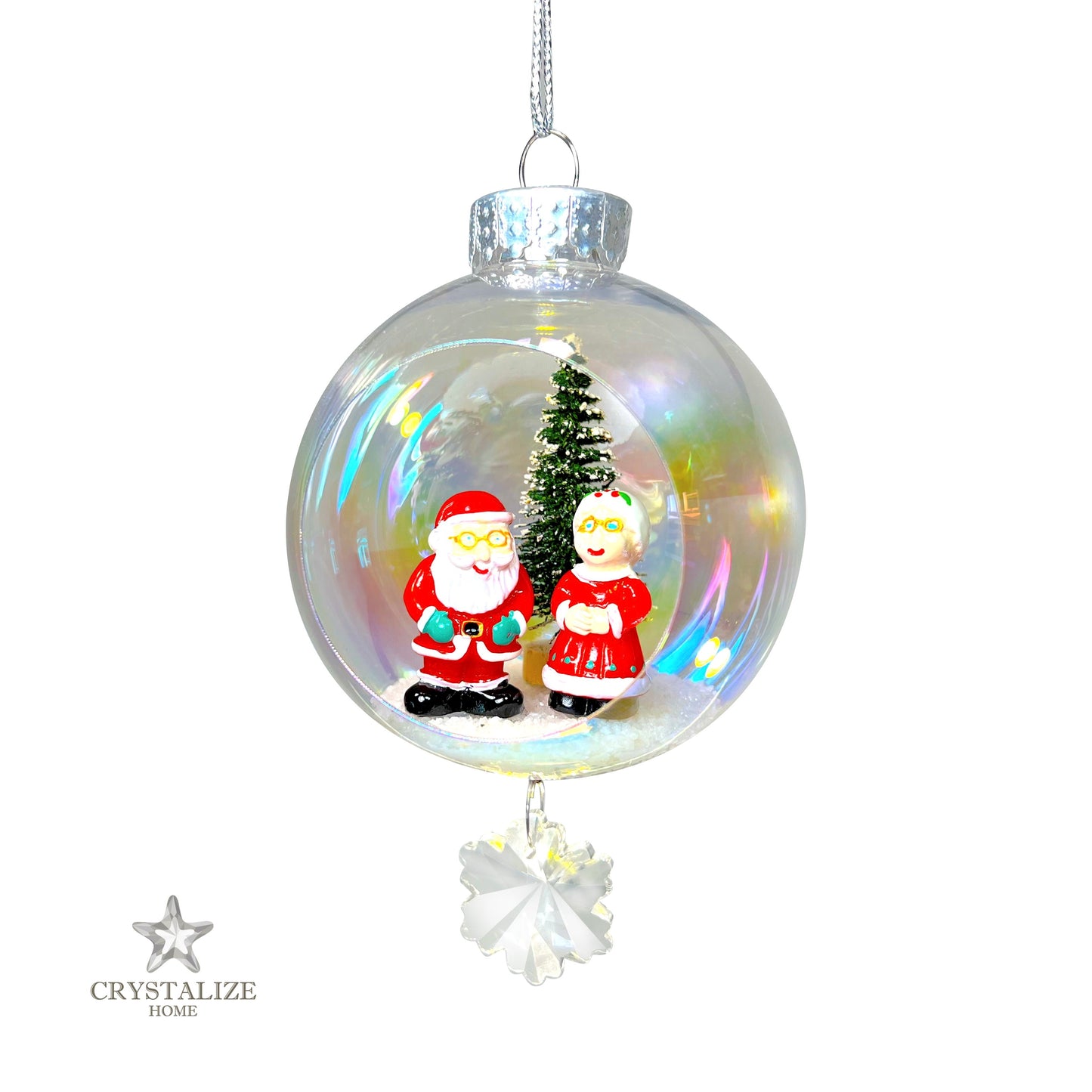 Santa & Mrs. Claus Plastic Ornament with Magnetic Crystal 3" x 7"