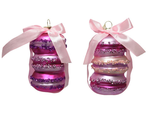 Macaroon Glass Ornament/Ribbon 2 styles 10cm H (sold individually)