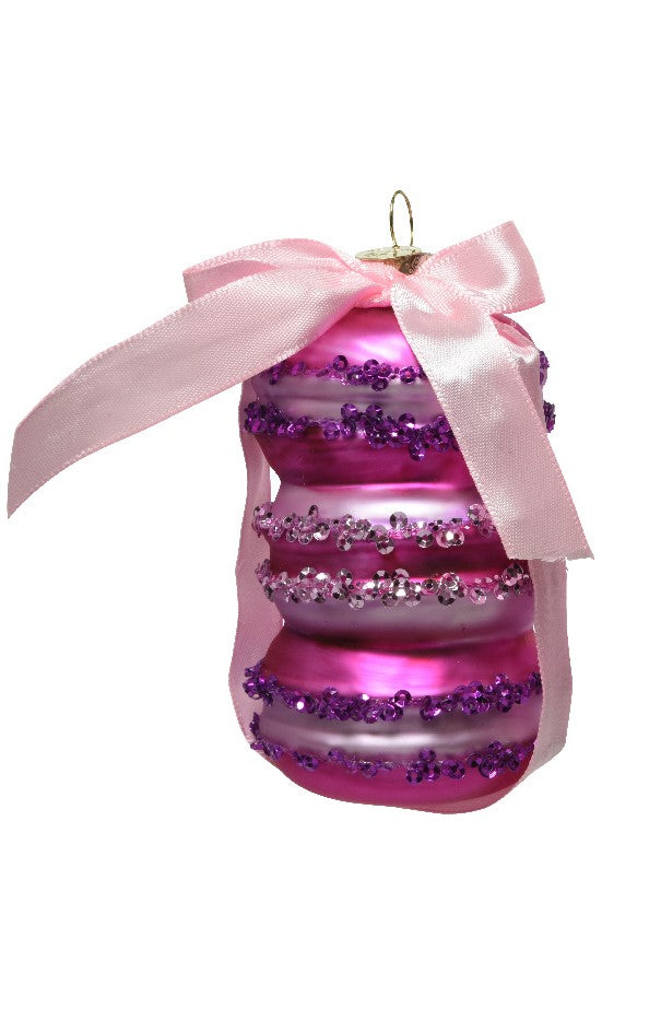 Macaroon Glass Ornament/Ribbon 2 Styles 10cm H, Pink