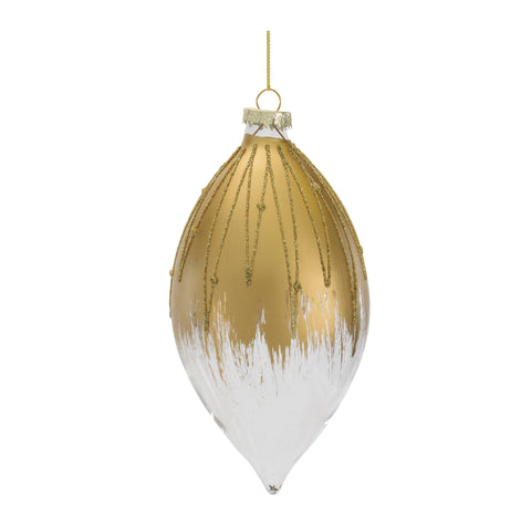 Glass Snow-dipped Gold Ornament, 5.75" (3 styles - sold individually)