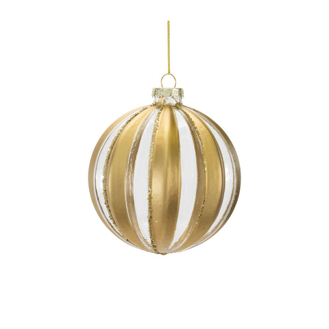 Glass Gold & White Striped Ornament, 4.5" (3 styles - sold individually)