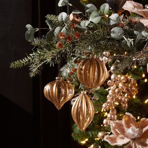 Glass Gold & White Striped Ornament, 4.5" (3 styles - sold individually)